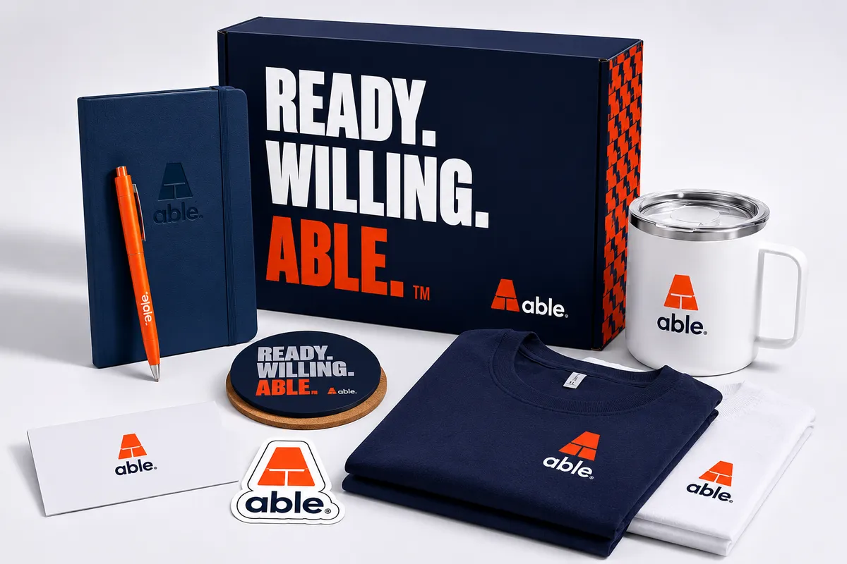 Able onboarding swag kit, navy two-piece box