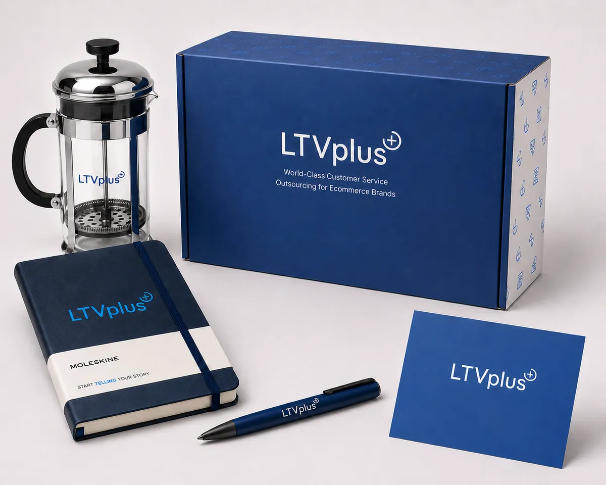 LTVplus client welcome kit, navy mailer box